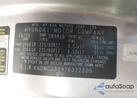 2007 Hyundai Entourage Gls/Limited/Se из США, поврежденный, VIN KNDMC233976022306